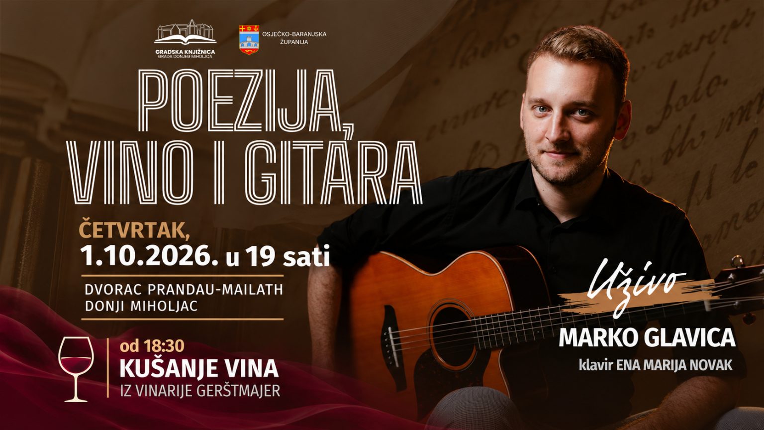 Poezija, vino i gitara: Večer uglazbljene poezije u dvorcu Prandau-Mailath
