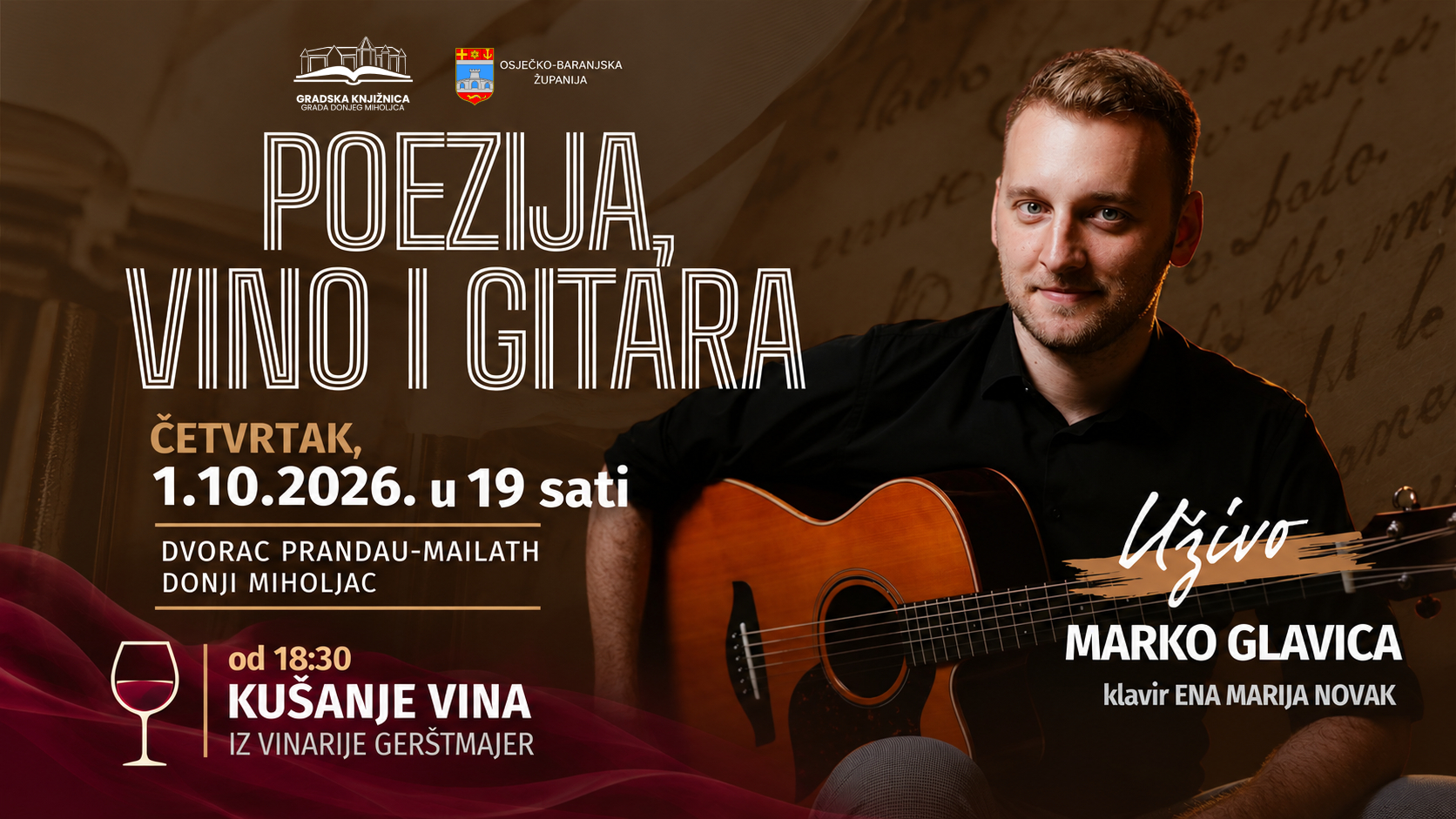 Poezija, vino i gitara: Večer uglazbljene poezije u dvorcu Prandau-Mailath
